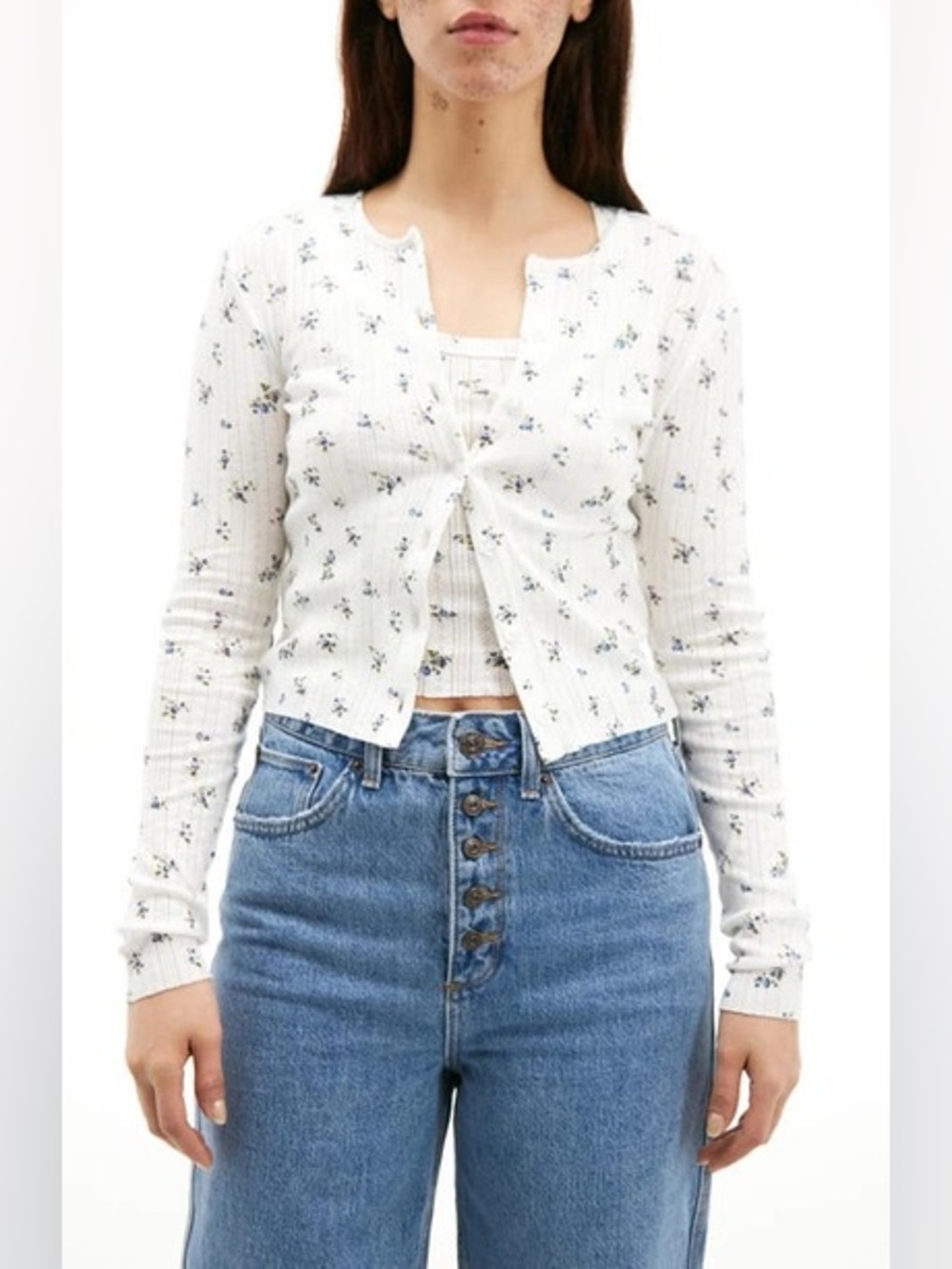 Urban Outfitters BDG Floral Pointelle Cotton Tank & Cardigan Set - Medium